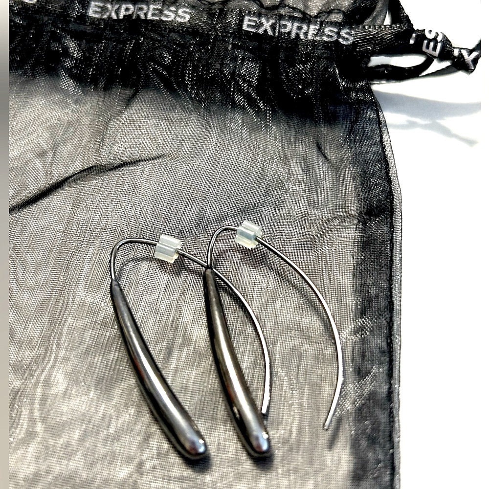 Express Gunmetal Drop Threader Earrings